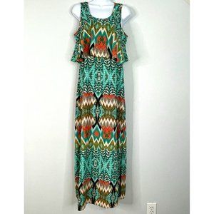 Altar'd State Dress M Aqua Coral Southwest Aztec Flowy Comfortable Maxi Long